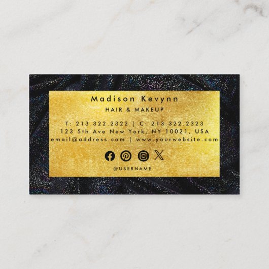 Metaal Glitter Zwart Doek en Faux Gold Visitekaartje (Achterkant)