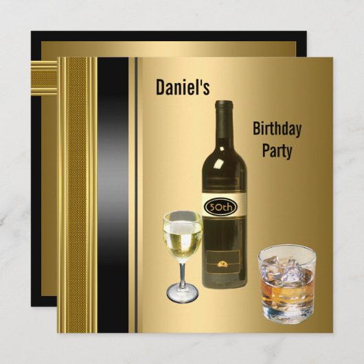 Metaal Gold Mannen 50e verjaardag Bronze Drink Man Kaart (Voorkant / Achterkant)