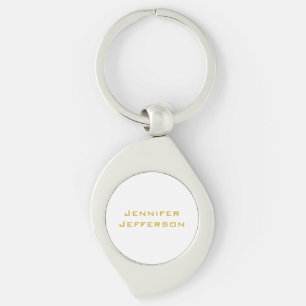 Metaal Goud & Witte Professionele Moderne Elegant Sleutelhanger