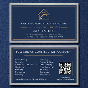Metaal Handyman Navy Blauwe Gouden QR-code  Visitekaartje