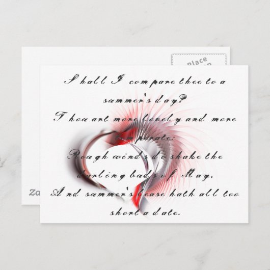 Metaal hart met Shakespeare sonnet 18 Briefkaart (Voorkant / Achterkant)