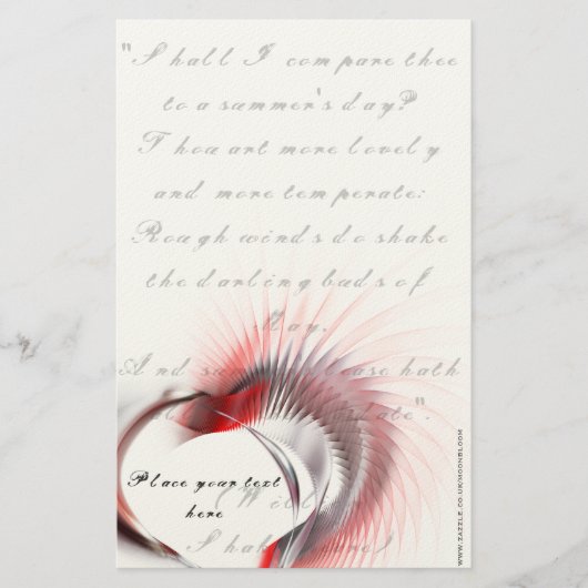 Metaal hart met Shakespeare sonnet 18 Briefpapier (Voorkant)