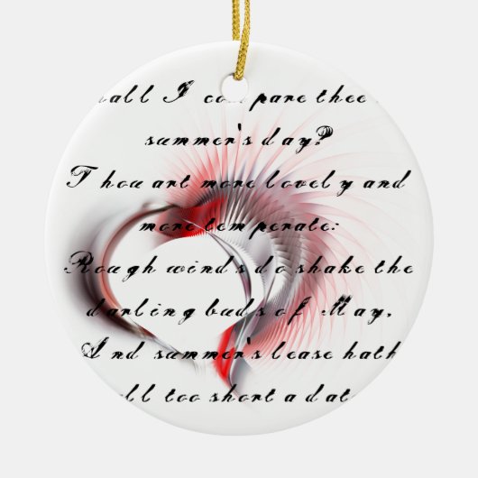 Metaal hart met Shakespeare sonnet 18 Keramisch Ornament (Voorkant)