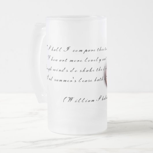 Metaal hart met Shakespeare sonnet 18 Matglas Bierpul (Voorkant links)