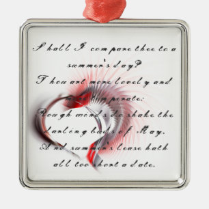 Metaal hart met Shakespeare sonnet 18 Metalen Ornament