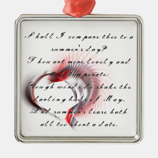 Metaal hart met Shakespeare sonnet 18 Metalen Ornament (Voorkant)