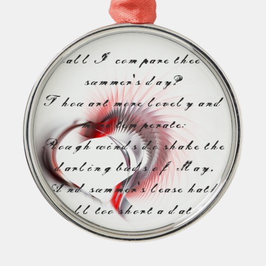 Metaal hart met Shakespeare sonnet 18 Metalen Ornament (Voorkant)