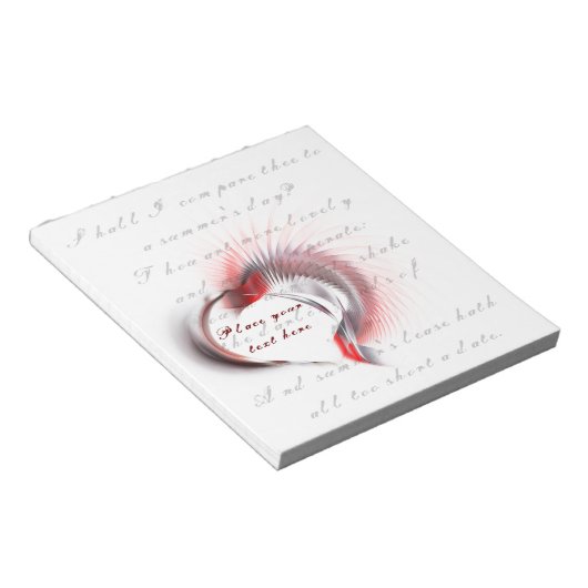 Metaal hart met Shakespeare sonnet 18 Notitieblok (Schuin)