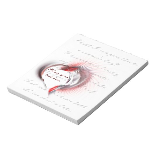 Metaal hart met Shakespeare sonnet 18 Notitieblok (Linkerzijde)