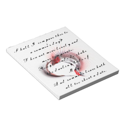 Metaal hart met Shakespeare sonnet 18 Notitieblok (Schuin)