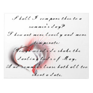 Metaal hart met Shakespeare sonnet 18 Notitieblok