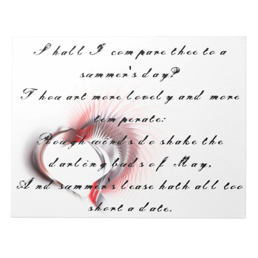 Metaal hart met Shakespeare sonnet 18 Notitieblok (Voorkant)