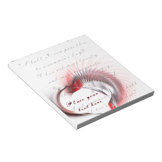 Metaal hart met Shakespeare sonnet 18 Notitieblok (Schuin)