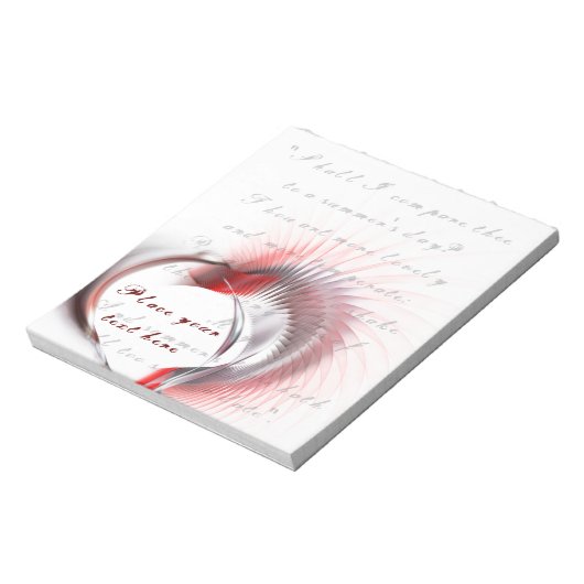 Metaal hart met Shakespeare sonnet 18 Notitieblok (Linkerzijde)