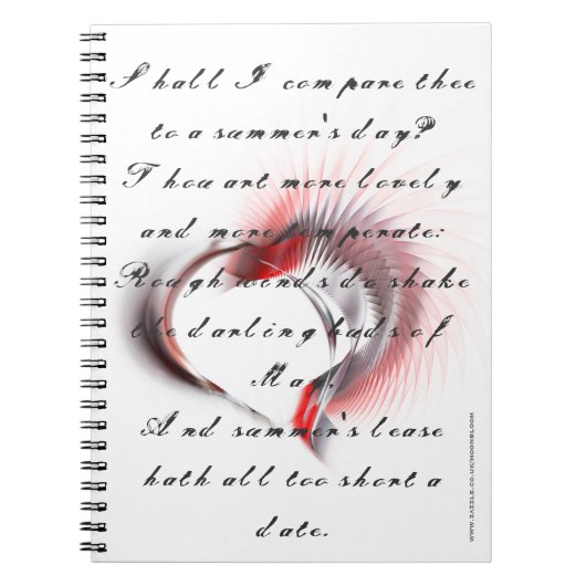 Metaal hart met Shakespeare sonnet 18 Notitieboek (Voorkant)