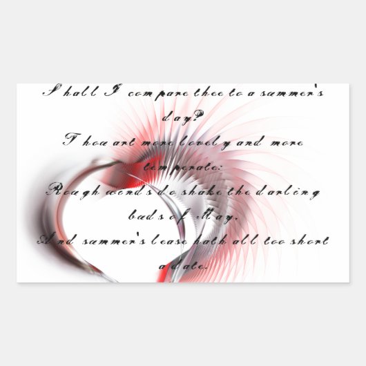 Metaal hart met Shakespeare sonnet 18 Rechthoekige Sticker (Voorkant)