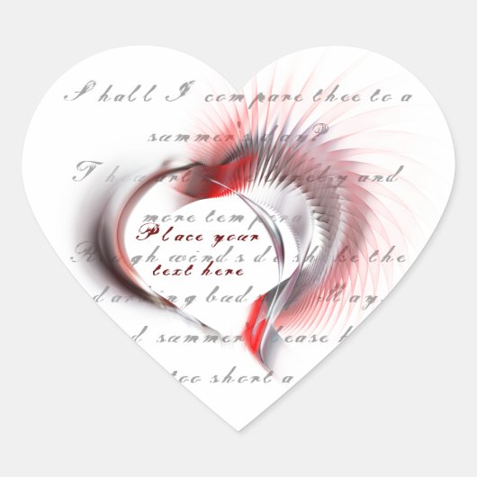 Metaal hart met Shakespeare sonnet 18 Sticker (Voorkant)