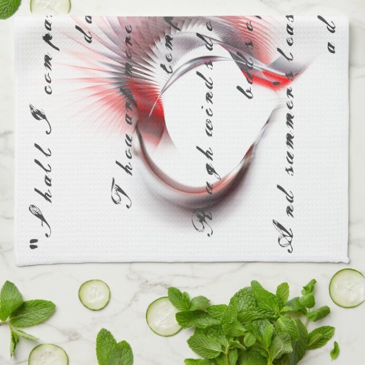 Metaal hart met Shakespeare sonnet 18 Theedoek (Gevouwen)