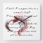 Metaal hart met Shakespeare sonnet 18 Vierkante Klok (Voorkant)