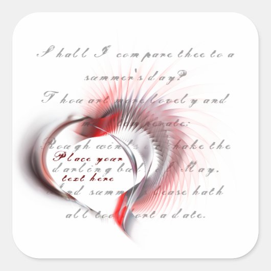 Metaal hart met Shakespeare sonnet 18 Vierkante Sticker (Voorkant)