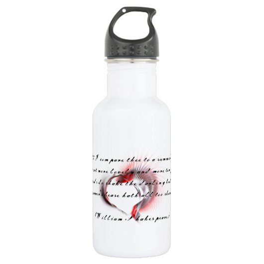 Metaal hart met Shakespeare sonnet 18 Waterfles (Voorkant)