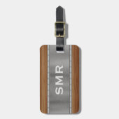 Metaal Hout Uitzicht Modern Persoonlijk Monogram Bagagelabel (Voorkant verticaal)