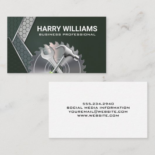 Metaal | Industriële Zaag Hamer | Industriële Visitekaartje (Voorkant / Achterkant)