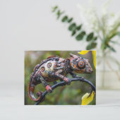 Metaal kameleon zittend op tak briefkaart (Staand voorkant)