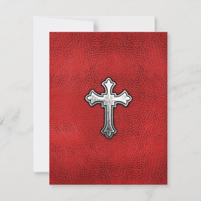 Metaal kruis op rood leder (Voorkant)