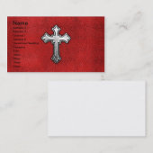 Metaal kruis op rood leder visitekaartje (Voorkant / Achterkant)