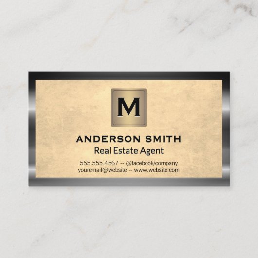 Metaal Lijst | Textuur achtergrond | Monogram Visitekaartje (Voorkant)