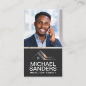 Metaal logo onroerend goed | zakenman aan de telef visitekaartje (Voorkant)