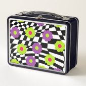 Metaal Lunchbox met Retro Checkers en Flowers (Voorkant)