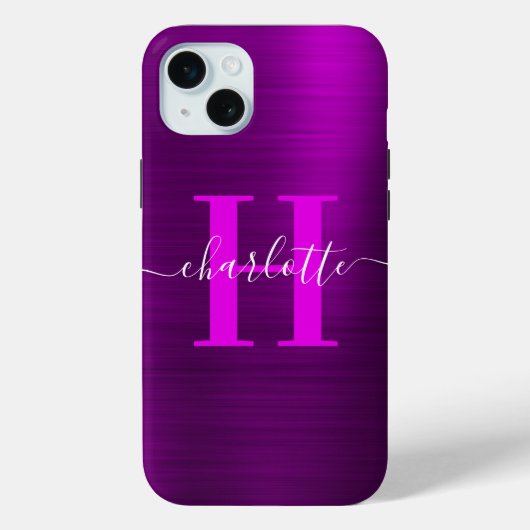 Metaal Magenta Paarse Handtekening Monogram Case-Mate iPhone Case (Achterkant)