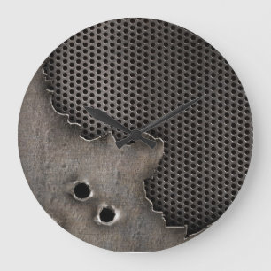 Metaal met kogelgaten achtergrond grote klok