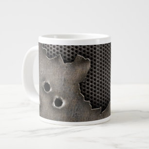 Metaal met kogelgaten achtergrond grote koffiekop