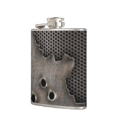 Metaal met kogelgaten achtergrond heupfles (Links)