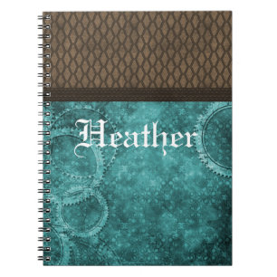 Metaal Notitieboek Steampunk, Blauwgroen