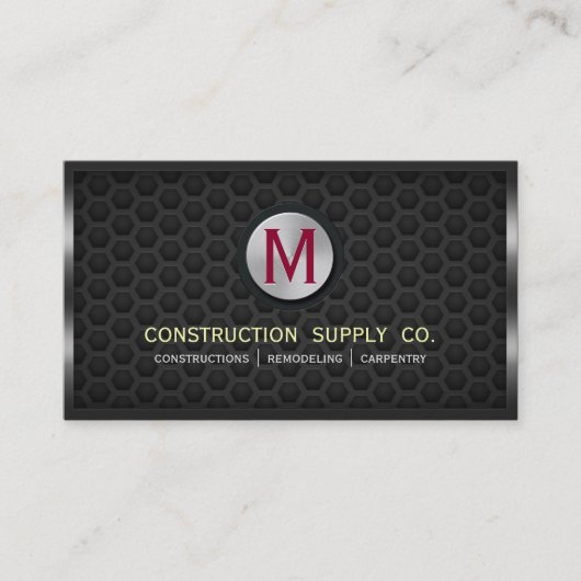 Metaal omhuld monogram donker metalen raster visitekaartje (Voorkant)