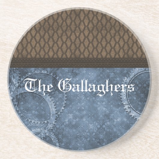 Metaal Onderzetter Steampunk, blauw (Voorkant)