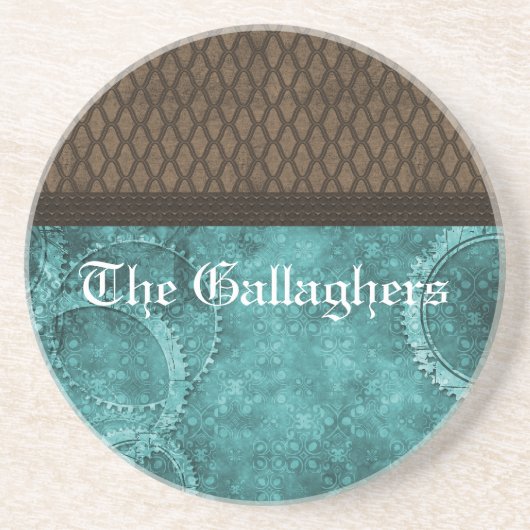 Metaal Onderzetter Steampunk, Blauwgroen (Voorkant)