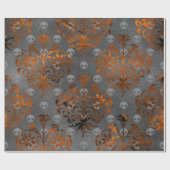 Metaal Oranje Damascus en Skulls Cadeaupapier (Vlak)