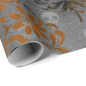 Metaal Oranje Damascus en Skulls Cadeaupapier (Rol Hoek)