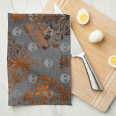 Metaal Oranje Damascus en Skulls Theedoek (Quarter Fold)