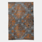 Metaal Oranje Damascus en Skulls Theedoek (Verticaal)