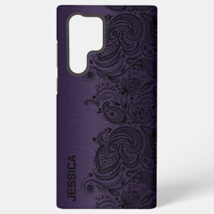 Metaal Paars Met Zwarte Paisley Kant Samsung Galaxy Hoesje