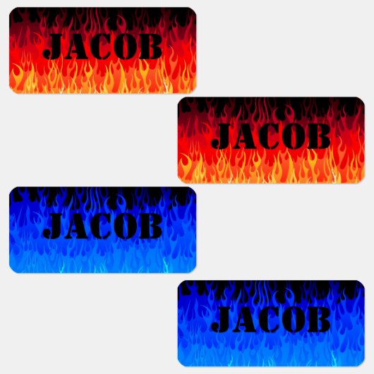 Metaal rode en blauwe hete roodflames labels (Groep)