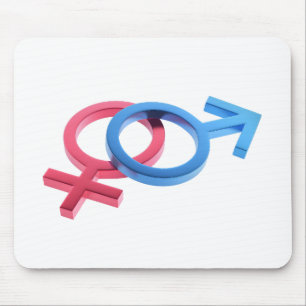Metaal rood vrouw en blauw mannelijk gendersymbool muismat