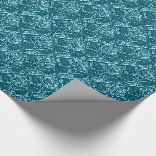 Metaal Roos-02-Blauw-Gift Wrapping Paper Cadeaupapier (Hoek)