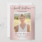 Metaal roos goud glitter ombre 3 foto's Sweet 16 Kaart (Voorkant)